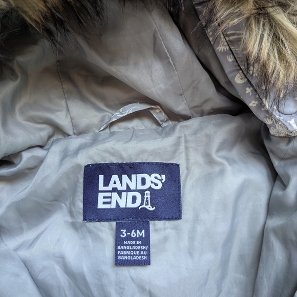 3-6M Lands End Snowsuit with Faux Fur Hood - Picture 2 of 3